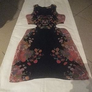 Cotton candy black flower print dress